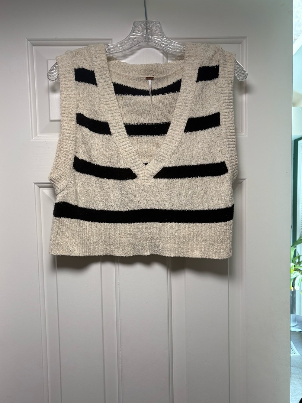 Free People Striped V-Neck Sweater Vest - Cream & Black